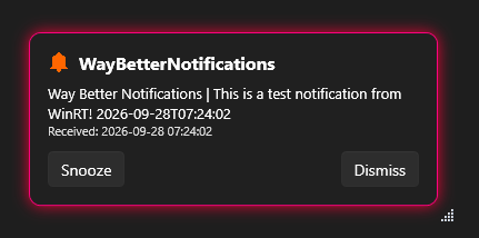 Custom Windows 11 notification popups shown by Way Better Notifications